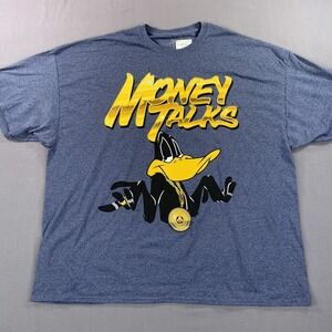 Looney Tunes Daffy Duck‎ Money Talks Shirt Mens 4XL Blue Cartoon Graphic Tee NWT